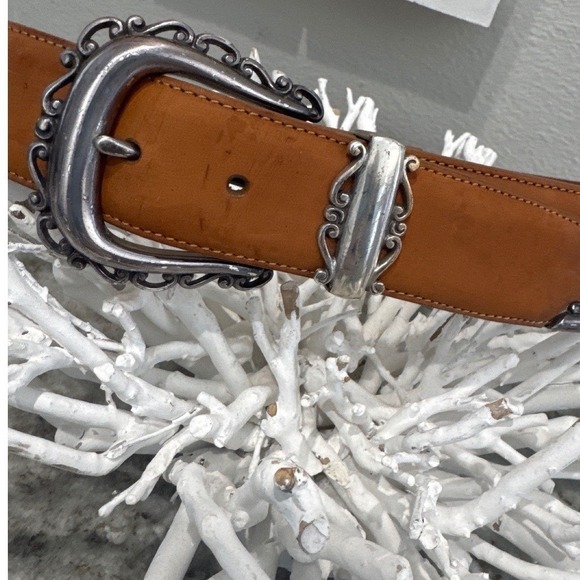 Brighton Accessories - Brighton women's tan leather western belt with‎ an ornate silver-toned buckle MD